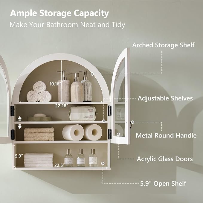 IFGET Bathroom Arched Wall Cabinet, 23.6'' Wide Medicine Cabinet - Image 4
