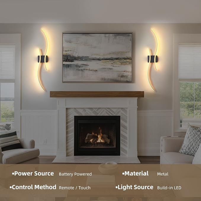 Battery Operated Wall Sconce Set of 2, Dimmable Modern LED Rechargeable Wall - Image 3
