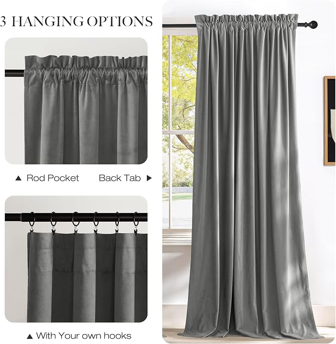NICETOWN Super Soft Velvet Curtains 84 inches, Sound Reducing Cold Heat - Image 6
