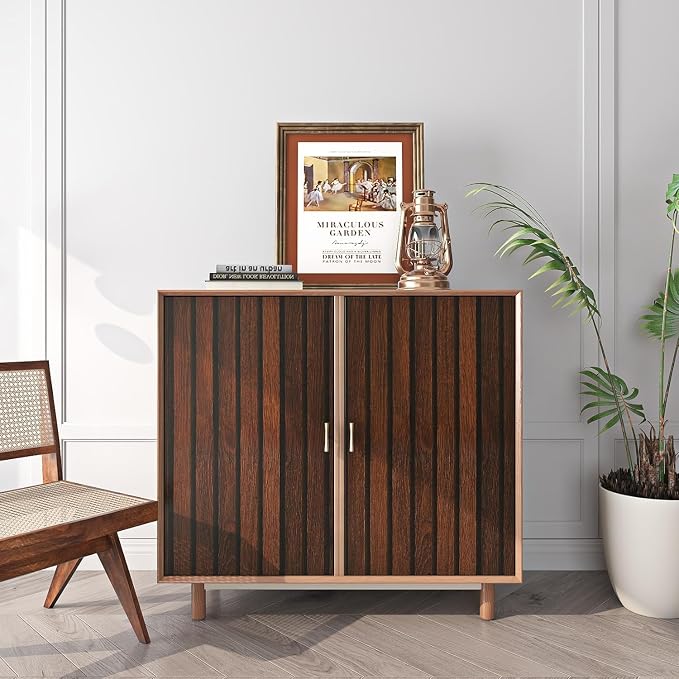 FunStick 36"x200" Dark Brown Slats Wood Peel and Stick Wallpaper Faux 3D Walnut - Image 3
