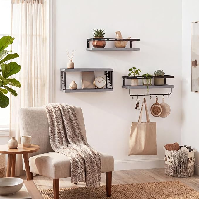 Fixwal Wall Mounted Bathroom Shelves Over Toilet, Rustic Wood Floating Shelves - Image 6