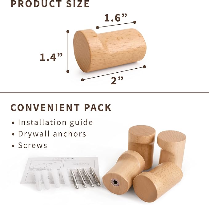 NAUMOO Natural Wooden Wall Hooks - Image 6