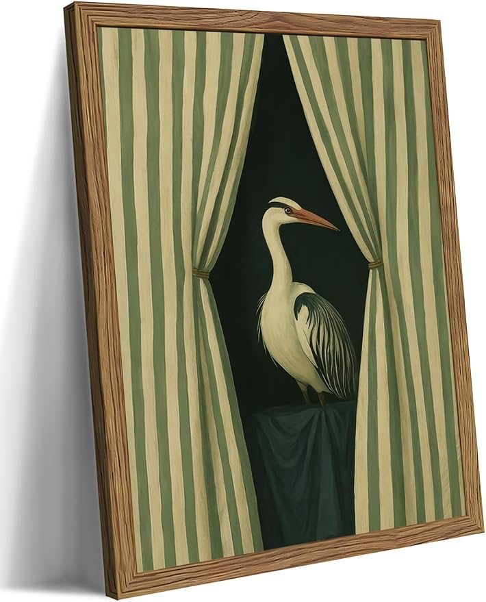 Framed Bird Wall Art, Elegant Heron Canvas Print, Vintage Coastal Bird Wall by Unknown