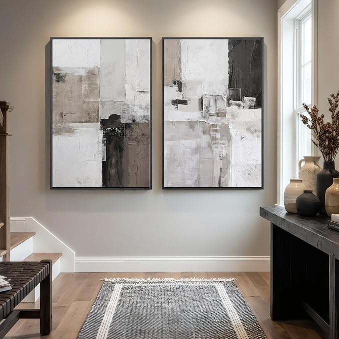 Framed Abstract Black and White Brown Wall Art - Image 4