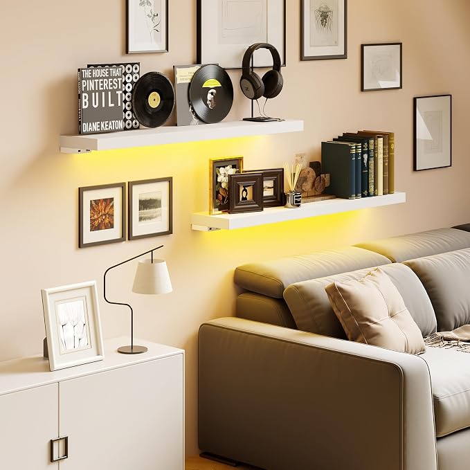 BAMEOS Floating Shelves with RGB LED, Wall Mounted Display Shelves Decoration - Image 6