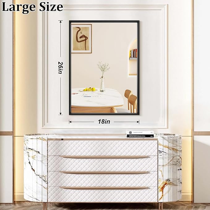 AAZZKANG Black Framed Mirror Large 26"x18" Rectangle Metal Mirrors - Image 2