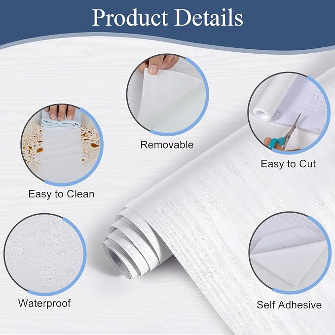 Abyssaly White Contact Paper 15.7" X 118", Peel and Stick Waterproof Vinyl - Image 2