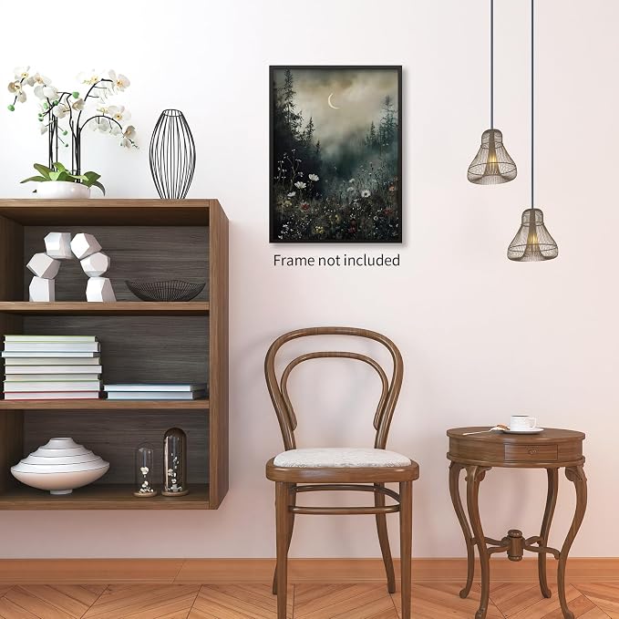 rumlud Dark Flower Field Poster Vintage Moody Academia Wall Art Nature Black - Image 5
