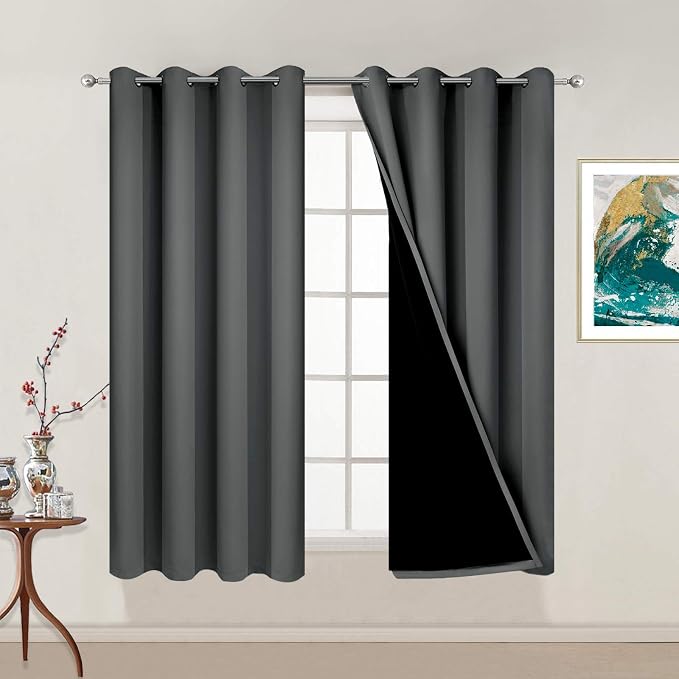 Yakamok Dark Grey 100% Blackout Curtains 54 Inch Length, Heat and Full Light by Yakamok