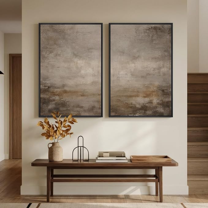 Large Framed Neutral Abstract Wall Art Set of 2 - Image 4