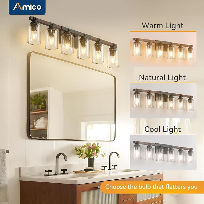 Amico Farmhouse Bathroom Vanity Light Fixtures, Rustic 6-Light Industrial - Image 4