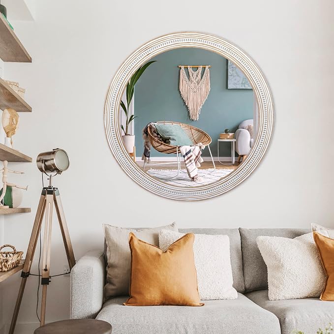 Reflinto 30 Inch Rustic Farmhouse Wooden Round Mirrors - Image 4