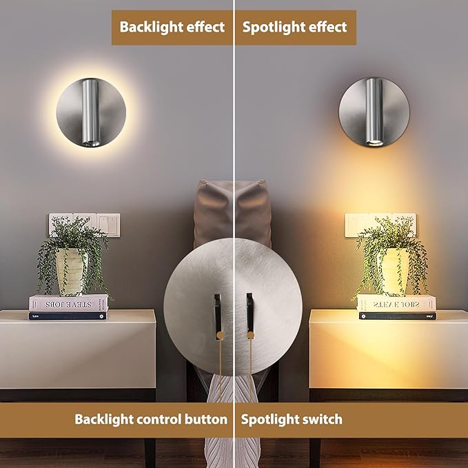 Round Wall Mount Reading Light for Bed Bedside, Modern Hardwired Sconce - Image 4