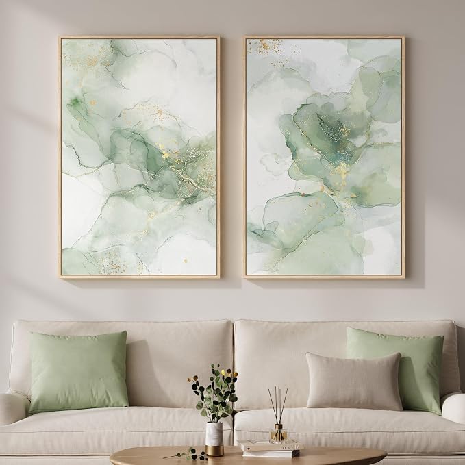 Framed Sage Green Abstract Wall Art by MXART