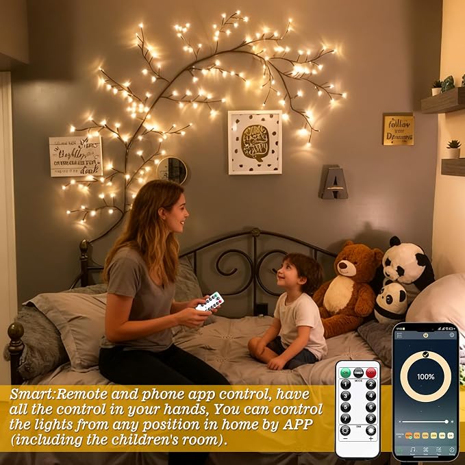 GOESWELL Smart Vine Light for Room Decor: 7.5ft 144 LEDs Music Timer Dimmable - Image 2