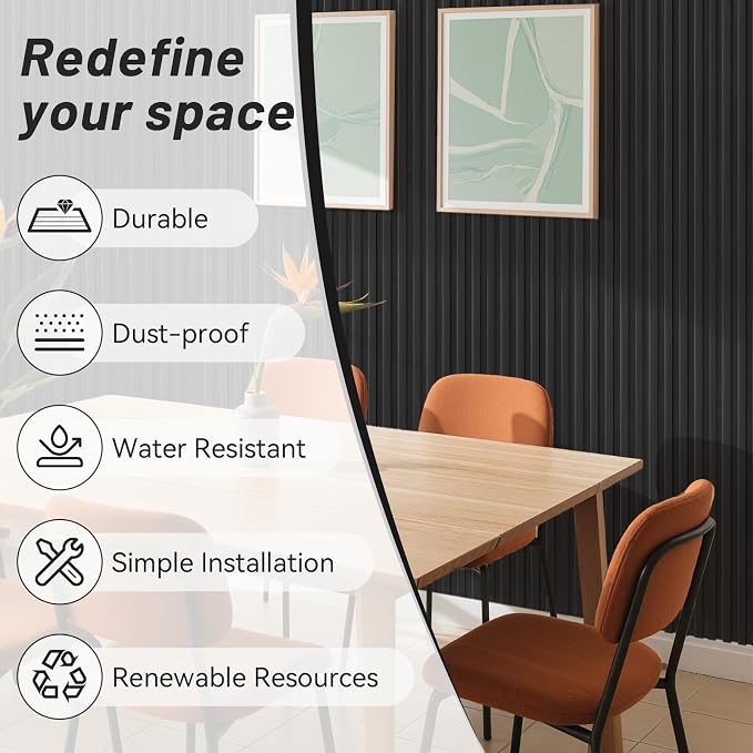 WPC Slat Wall Paneling, TV Background, Living Room, 94.5 x 6 in Matte Black - Image 5