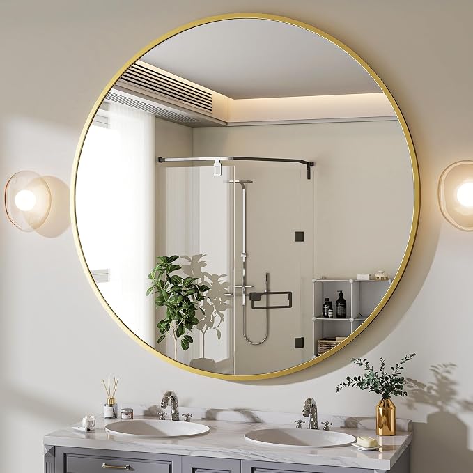 BEAUTYPEAK 30 Inch Round Mirror, Metal Frame Circle Mirror, Wall Mounted - Image 7