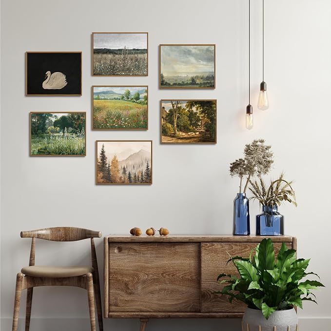 OIQArtOIQ Vintage Framed Wall Art Rural Farm Scene Canvas Art Prints - Image 6