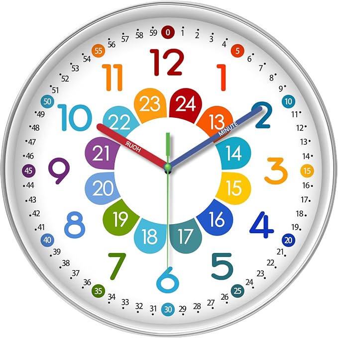 XFM Kids Wall Clock12 Inch Silent Non Ticking Kids Teaching Clocks Battery by XFMWallClock