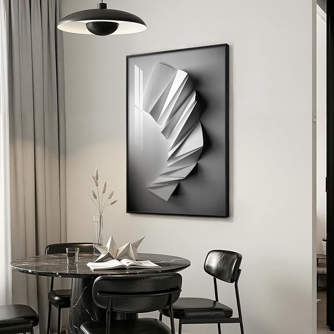 Framed Black and White Modern Elegant Abstract Wall Art, Large Contemporary - Image 5