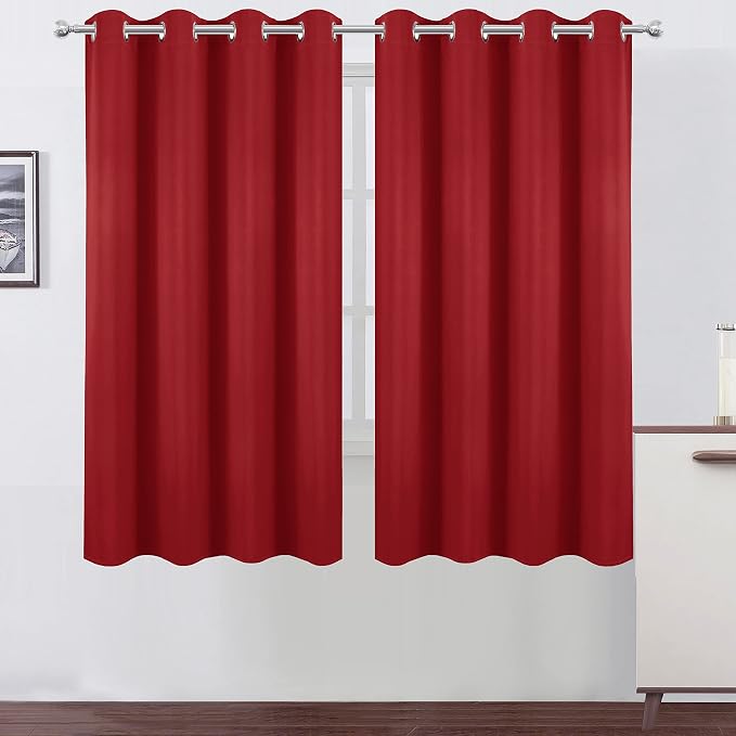 LEMOMO Bright Red Blackout Curtains 66 x 63 Inch Length/Set of 2 Curtain by Lemomo