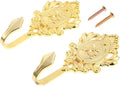 2Pcs Wall Hooks Gold Rose Pattern Carved Vintage Drapery Clothes Key Hook by Hicello