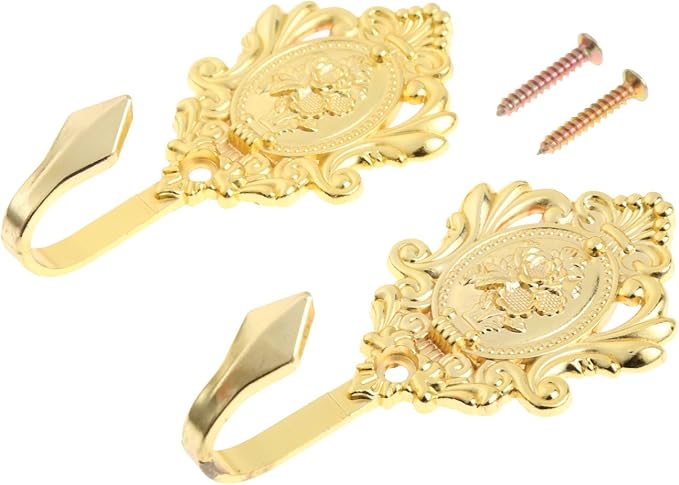 2Pcs Wall Hooks Gold Rose Pattern Carved Vintage Drapery Clothes Key Hook by Hicello