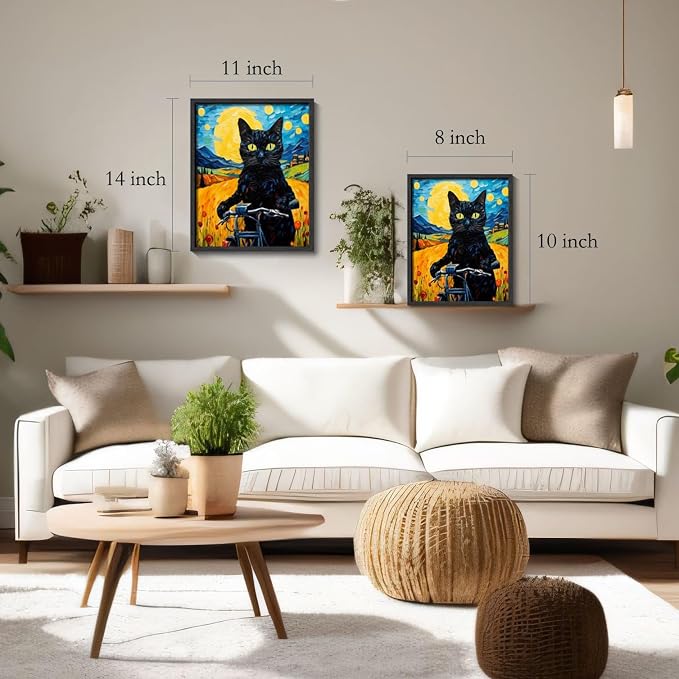 Hamduker Van Gogh Wall Art Cat Poster Starry Night Funny Bathroom Vintage Wall - Image 5