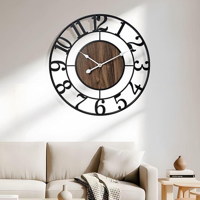Large Metal Wall Clock, 32 Inch Retro Decorative Silent, Non Ticking, Battery - Image 3