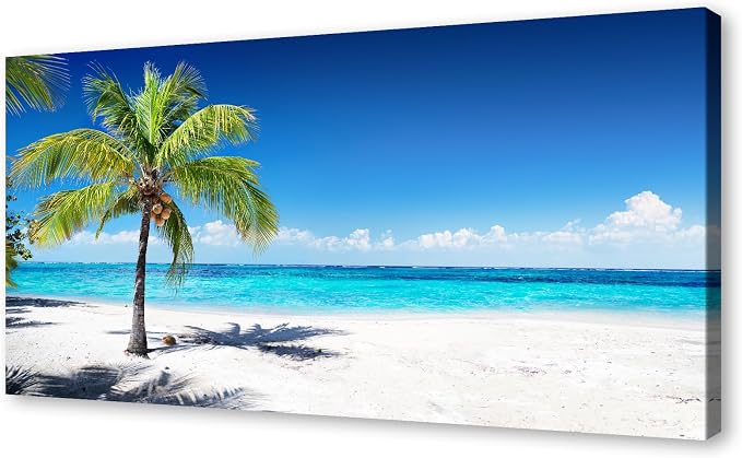 Baisuart-S03998 Large Canvas Wall Art Summer Ocean Waves Prints Coconut Trees by Baisuart