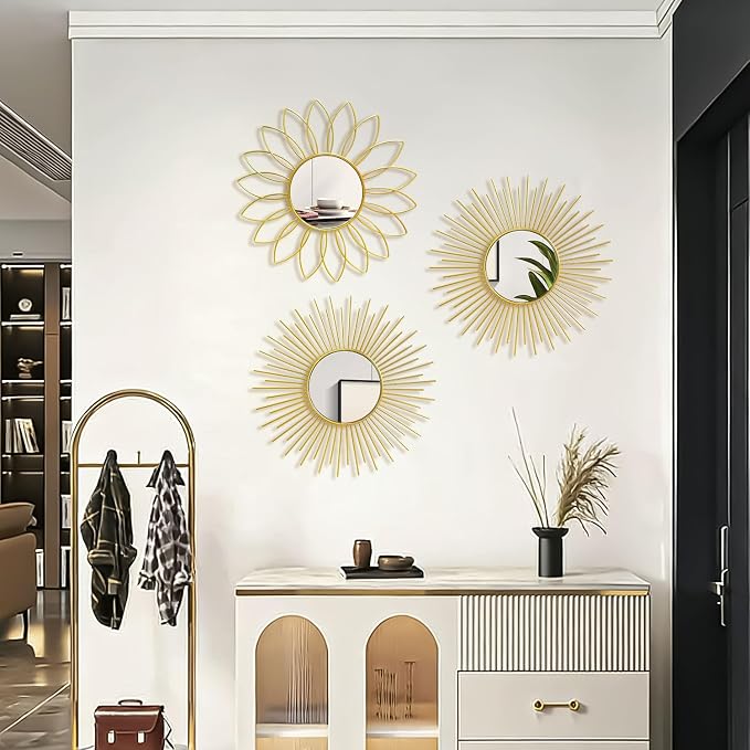 3 Pack Metal Mirrors for Wall Sunburst Wall Mirrors Home Décor Decorative - Image 7