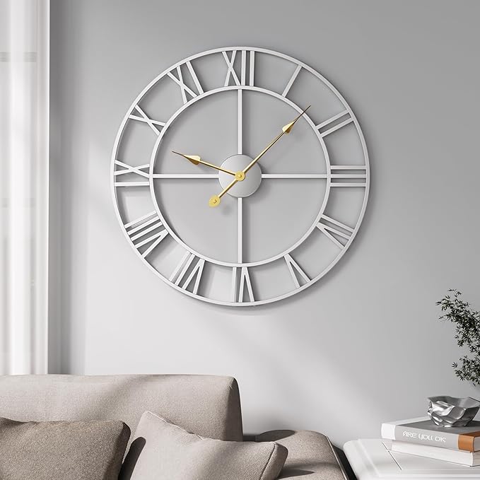 Cuspin 20 Inch Wall Clock Large Silver Decorative Clocks, Modern Metal Round by Cuspin