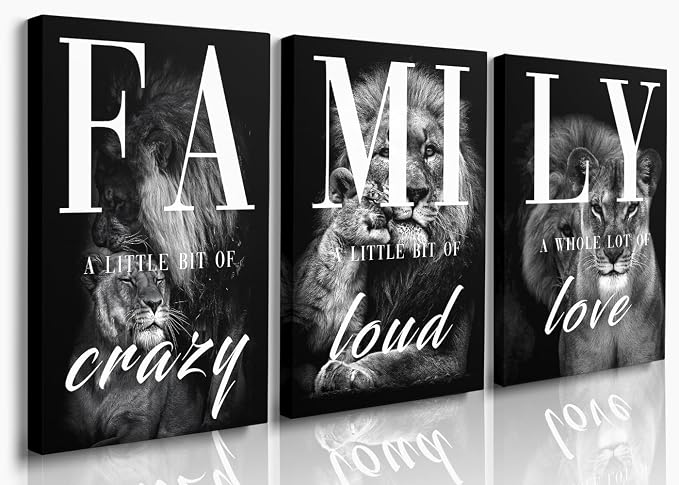 GUBIYU Large Family Wall Decor Set of 3 Modern Lion Wall Art 24x36 Inch Black by GUBIYU