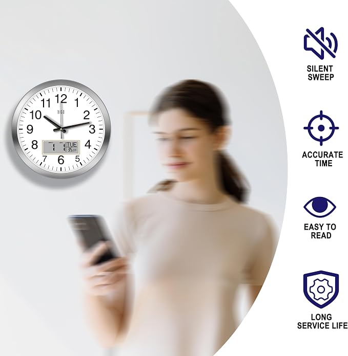 HITO 14 Inch Silent Wall Clock Battery Operated - Image 2
