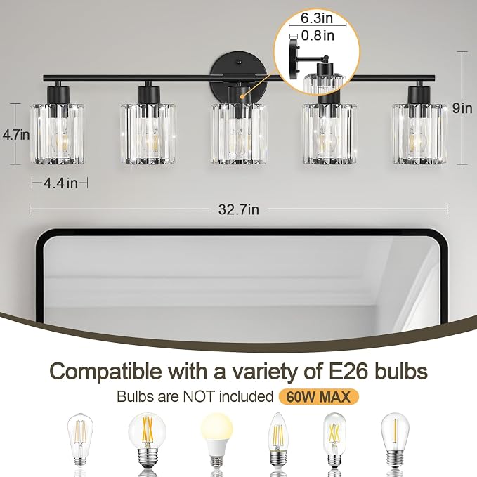 Crystal Bathroom Light Fixtures, Bathroom Lighting Fixtures Over Mirror - Image 2