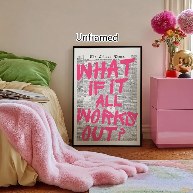 Pink What If It All Works Out Quote Poster, Vintage Black White Newspaper - Image 5