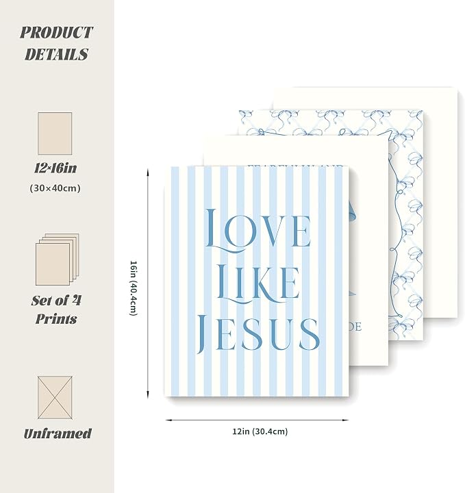 LARTSFRO Coquette Blue Bow Jesus Wall Art Decor Posters, Light Blue Bow - Image 2