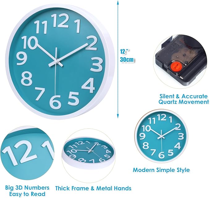 Crosstime Wall Clock Silent Non Ticking Indoor Outdoor Clock Battery Operated - Image 4