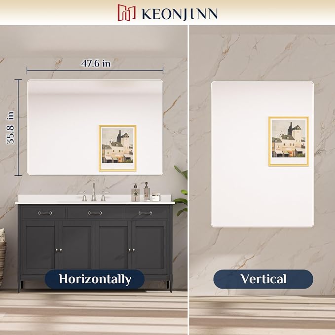 Keonjinn 48 x 36 Brushed Nickel Bathroom Vanity Mirror, Large Rounded Rectangle - Image 8