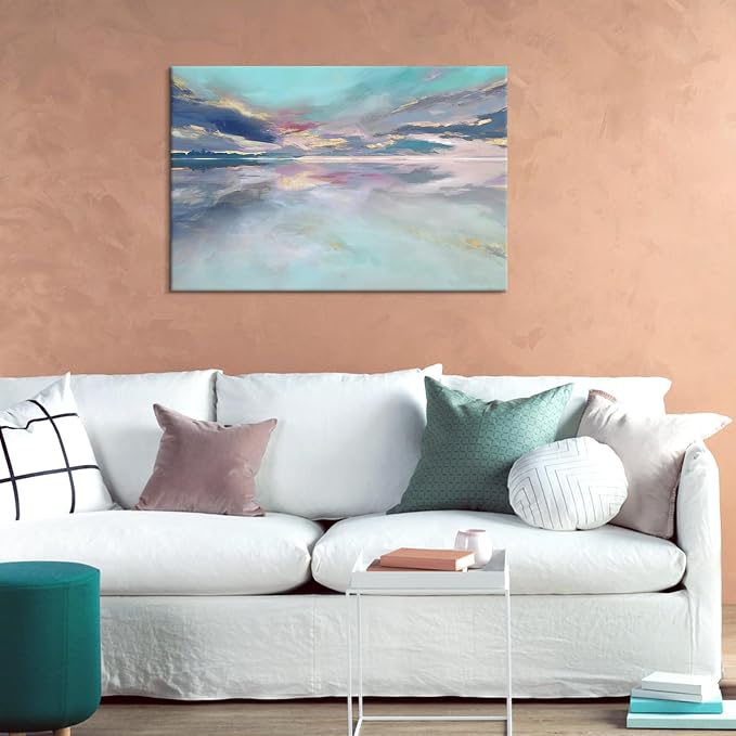 Goldfoilart Beach Abstract Wall Art Teal Green and Gold Decor Ocean Canvas - Image 4