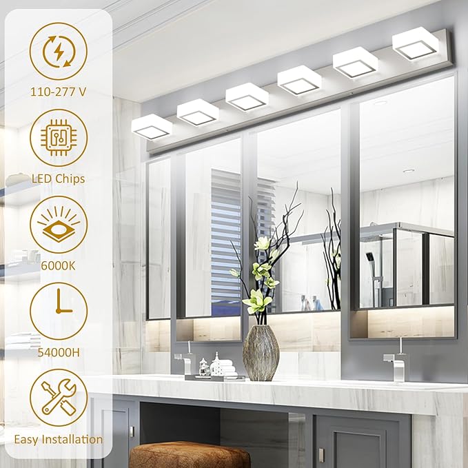 Ralbay Brushed Nickel Bathroom Vanity Lights 48inch Metal Acrylic LED Modern - Image 5