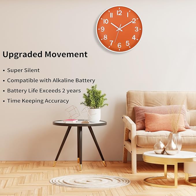 Foxtop Modern Wall Clock Silent Non-Ticking Battery Operated Round Quartz 12 - Image 3