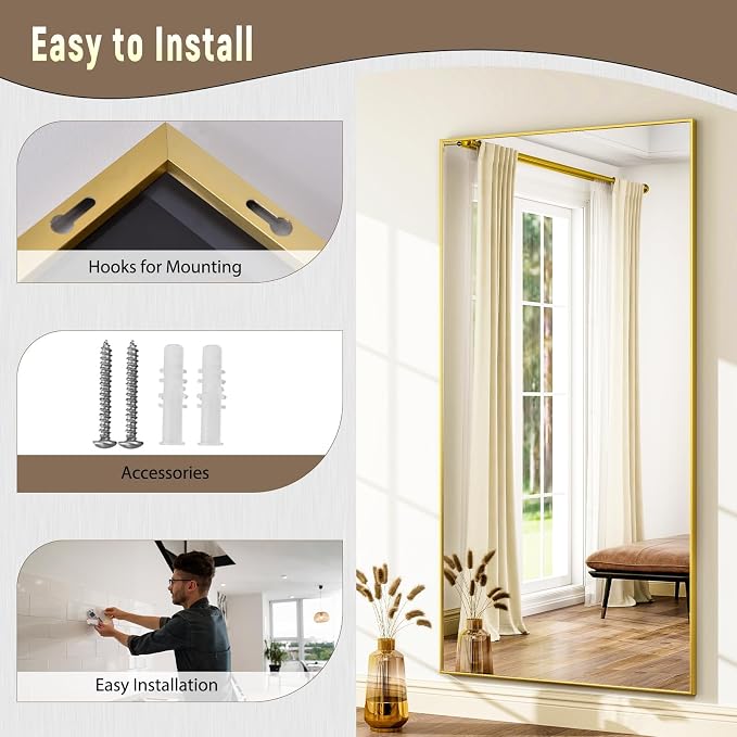 GLSLAND 76"x34" Full Length Mirror Extra Large Hanging or Leaning Rectangle - Image 7