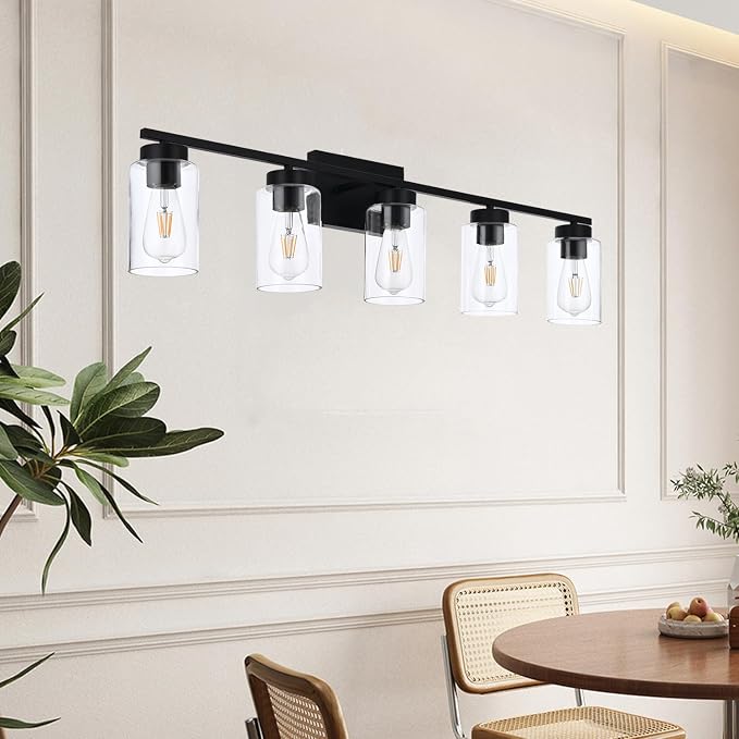 5 Light Bathroom Vanity Light Fixtures, Matte Black Modern Wall Lights - Image 4