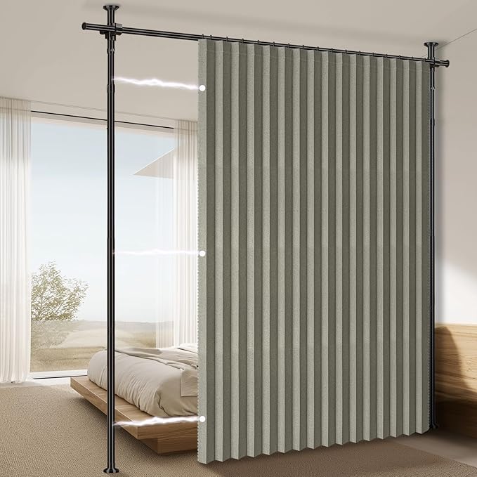 100% Blackout Room Divider Curtains Sets Grey W100 x L84 in 1 Panel No Drill by AJAZZ