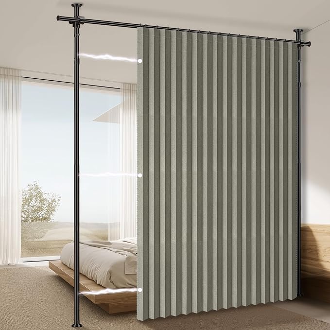 100% Blackout Room Divider Curtains Sets Grey W100 x L96 in 1 Panel No Drill by AJAZZ