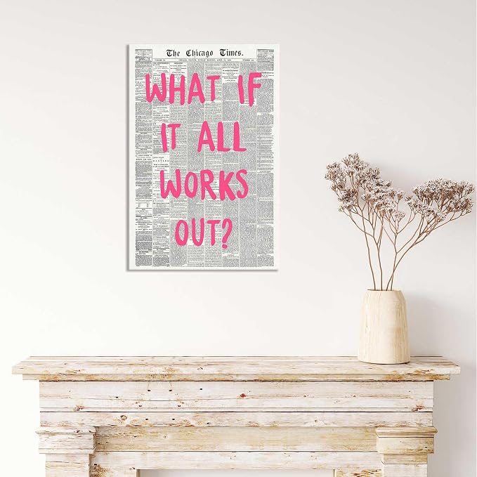 Drimiler What If It All Works Out Poster Retro Newspaper Pink Font Canvas Wall - Image 6