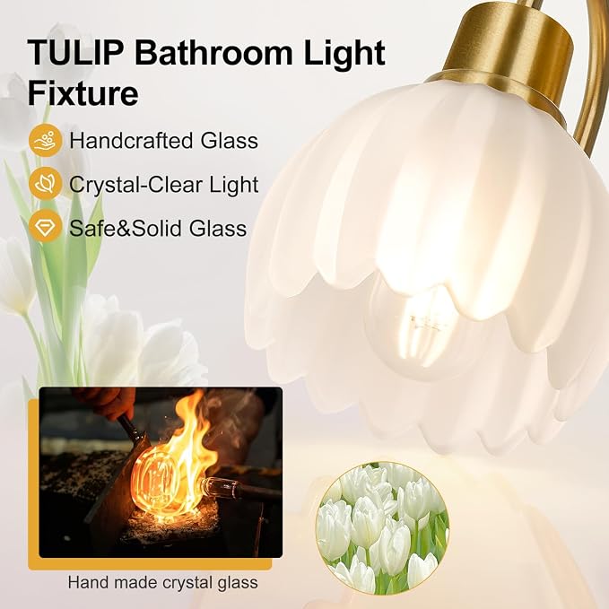 2-Light Bathroom Vanity Light, Brushed Gold Bathroom Light Fixtures - Image 3