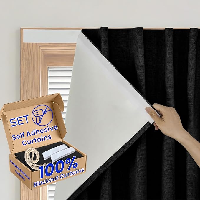No-Drill 100% Blackout Window Curtain by Sovtfides