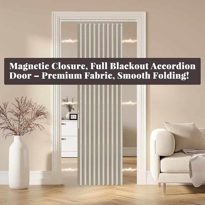 AJAZZ 100% Blackout Magnetic Door Curtain Accordion Doors Interior Folding - Image 7